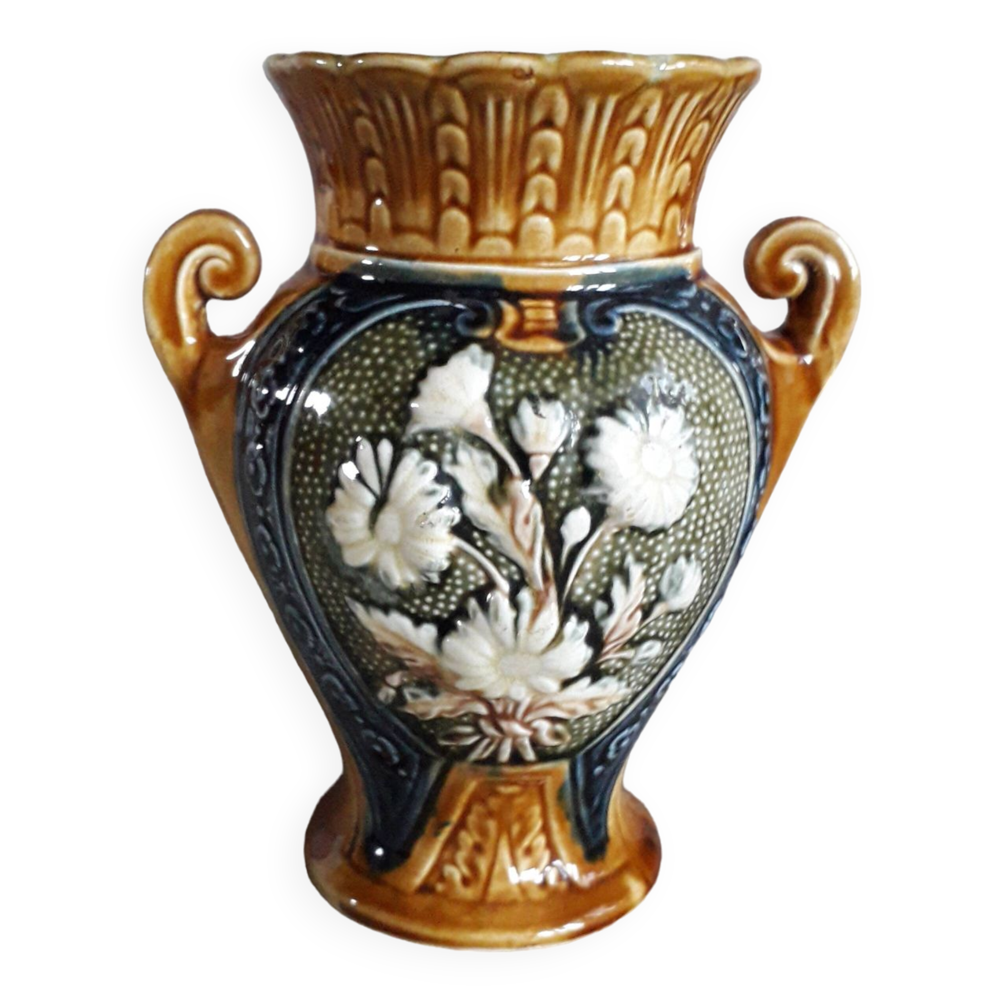 Vintage slip vase with floral decoration
