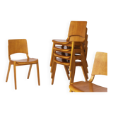 Set of 6 Wilkhahn Stackable Chairs – Beech Wood – Germany 1970s – Vintage