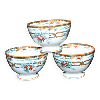 Set of 3 Cérès bowls in polychrome earthenware from Sarreguemines - enhanced glossy floral decoration