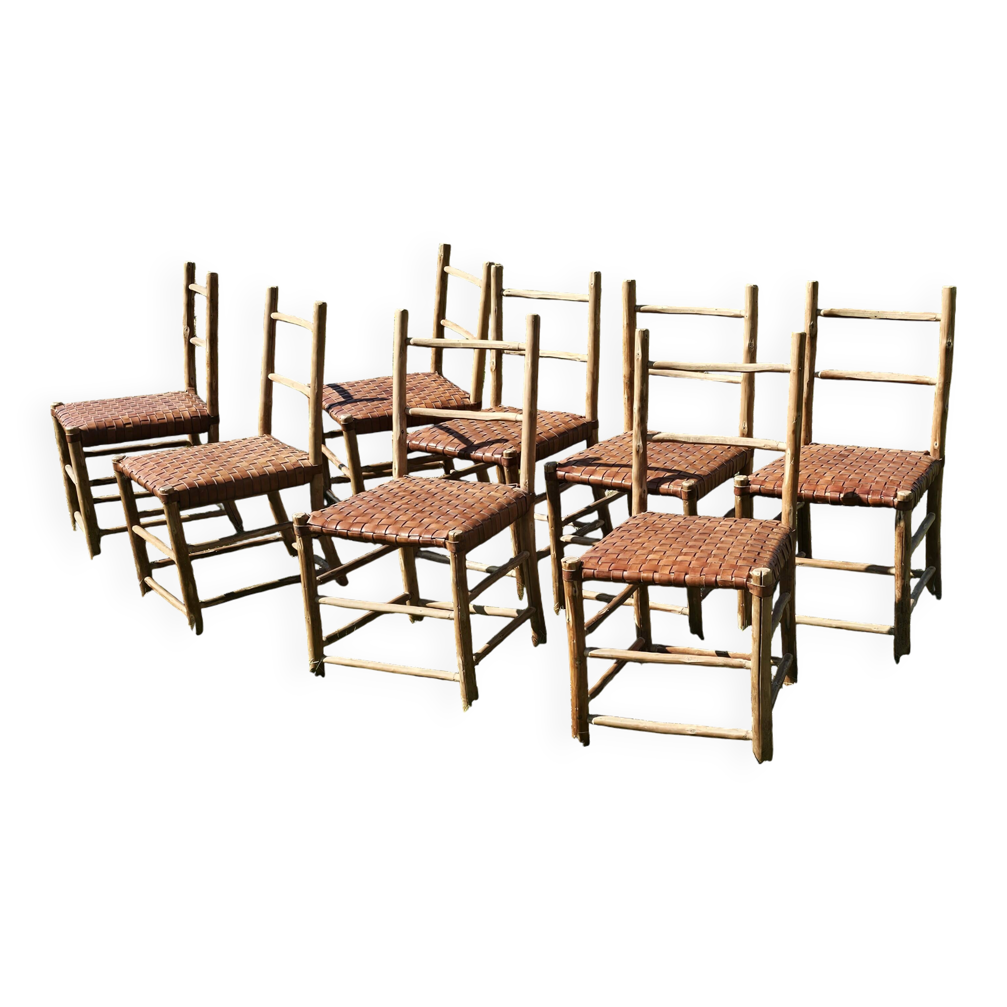 Chestnut chair, woven leather seat