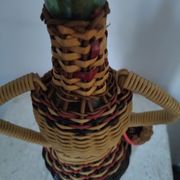 Bouteille anthropomorphe verre et rotin années 50