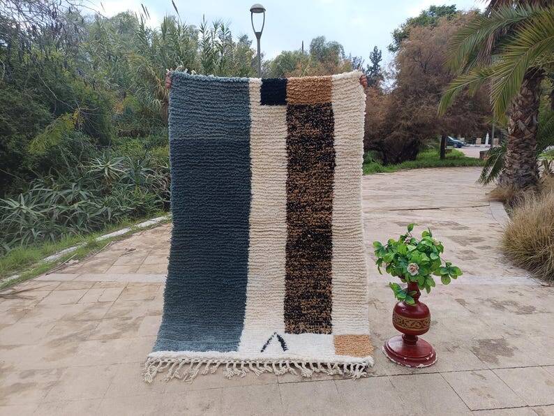 Tapis marocain gris fait main, tapis berbère en laine 150/250 cm