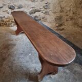 French cherry wood bench, 1930s, narrow wooden bench.