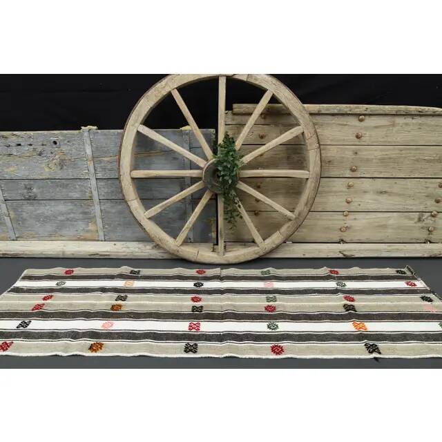 1970s Turkish Oushak handmade wool cotton white runner  70x241