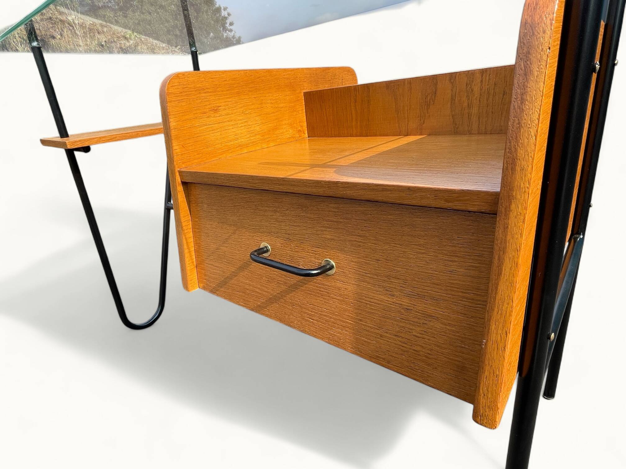 Modernist office – Azzano Frères – designed by Jacques Hitier – Oak, glass and felt