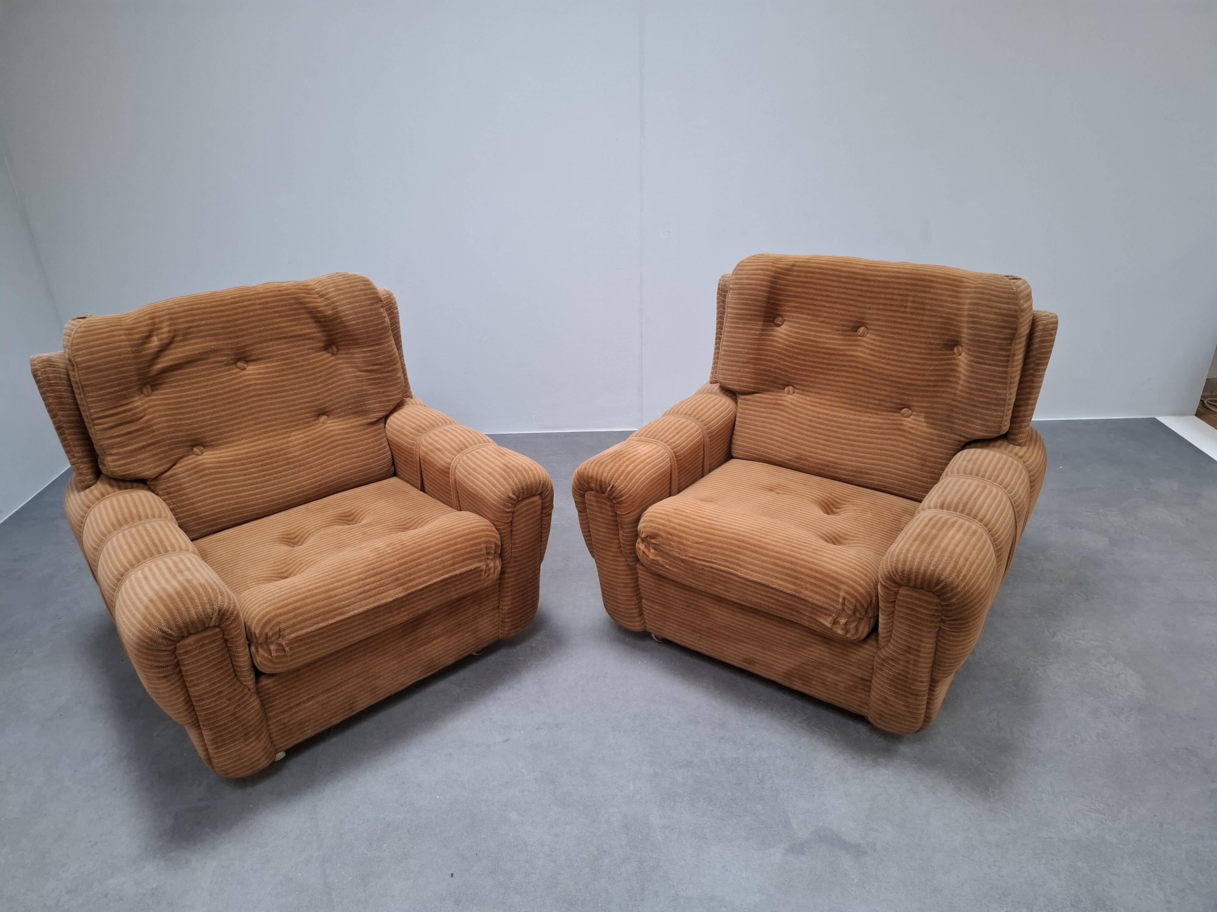 Pair of Czech TON Armchairs, 1985, Mid-Century Upholstered Lounge Chairs
