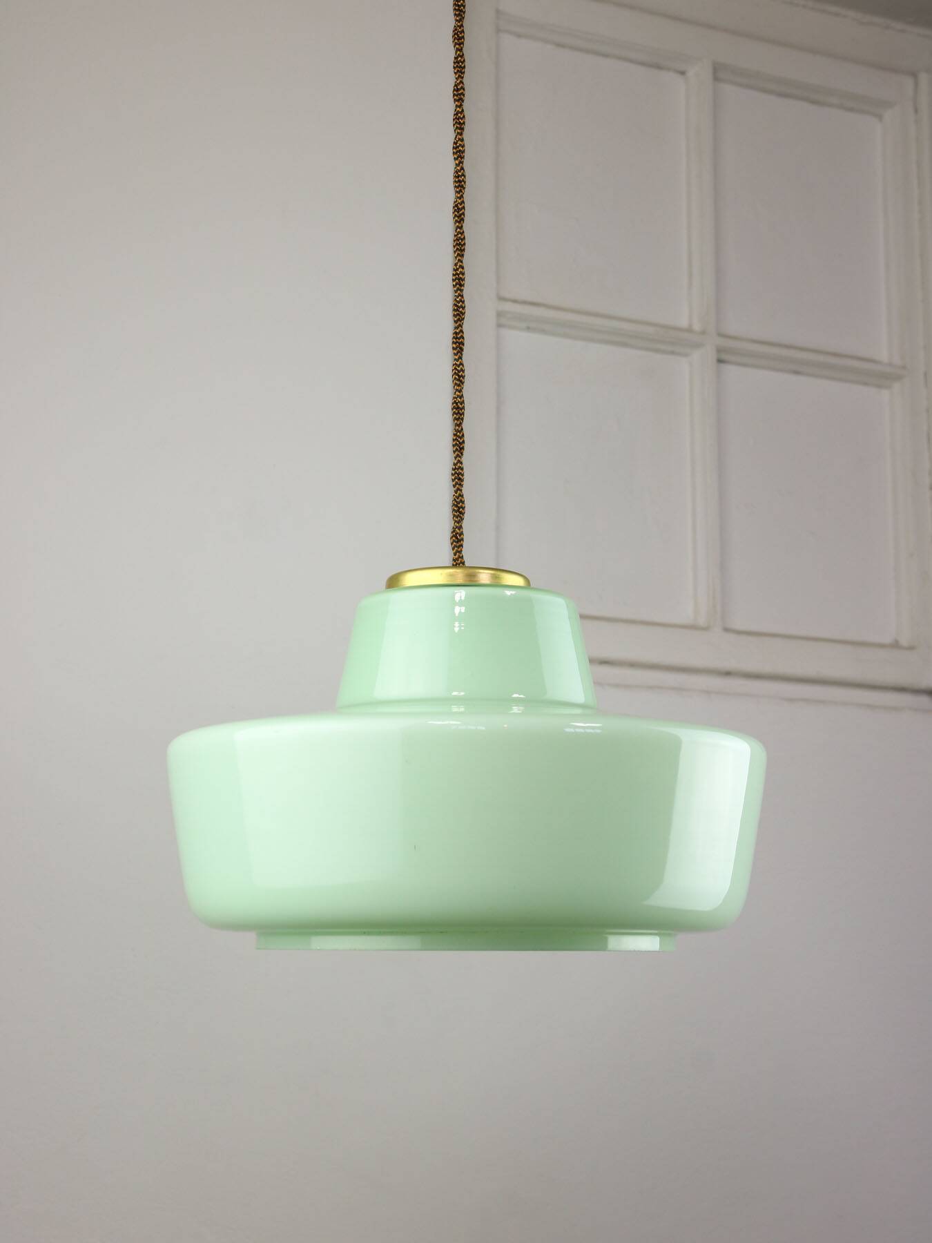 Mid-century italian glass & brass pendant lamp