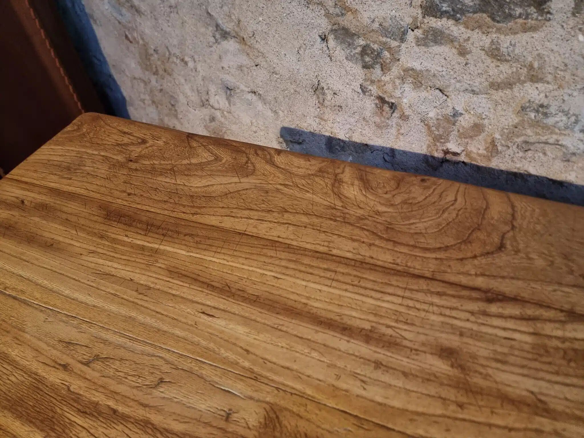 Vintage French baker's work table in chestnut, 1960s.