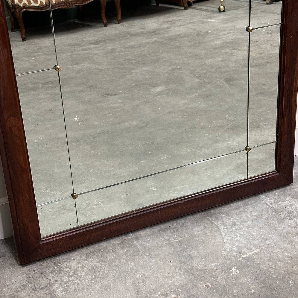 Vintage sectional wall mirror with wooden frame & brass details, 1950s