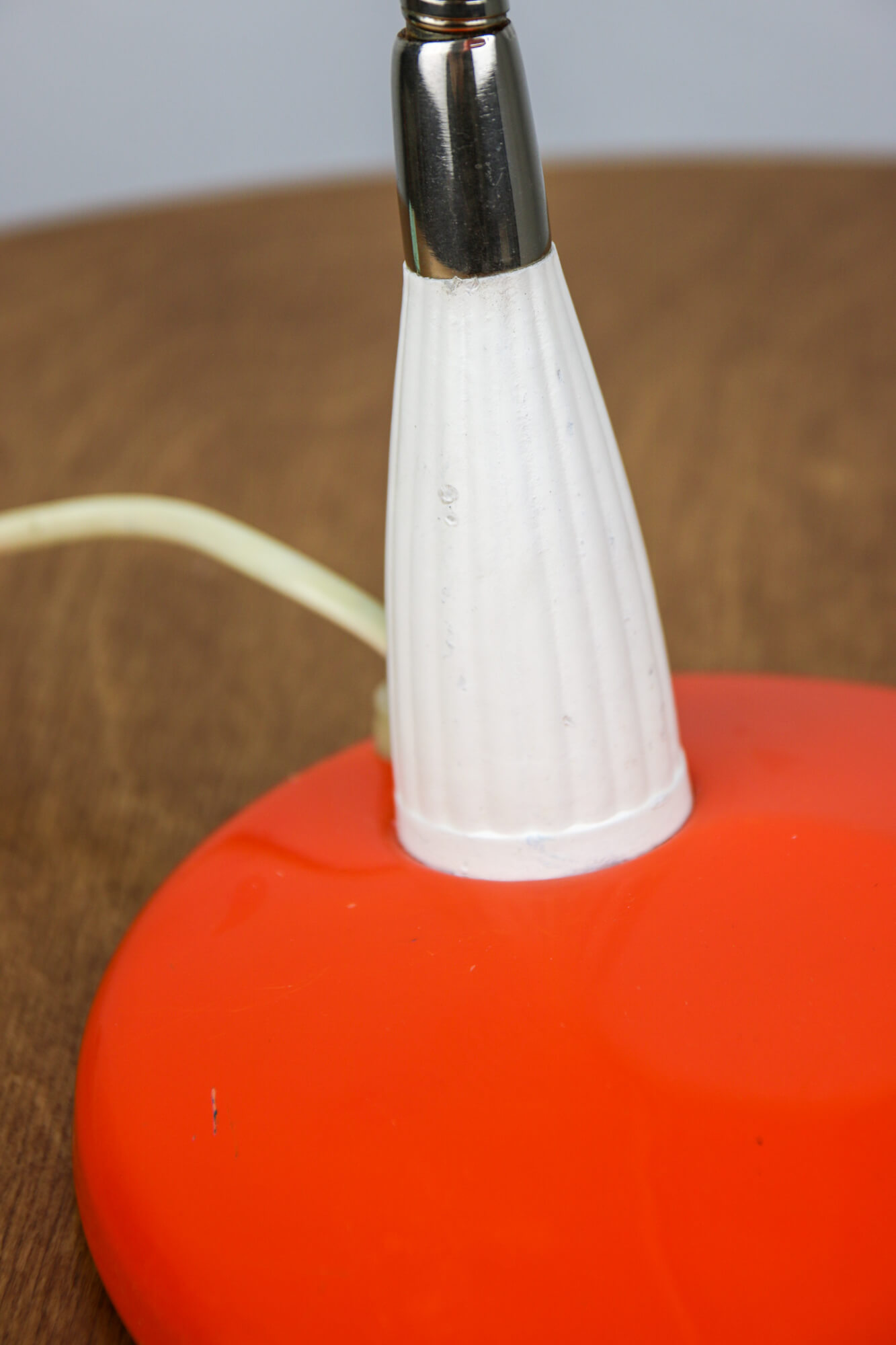 Adjustable Desk Lamp in Orange Painted Metal and Chrome-Plated Spiral Arm, 1970s