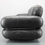 1970 Kurt Hvitsjö Rare “Hannibal” Black 3- Seater Sofa For Isku, Finland