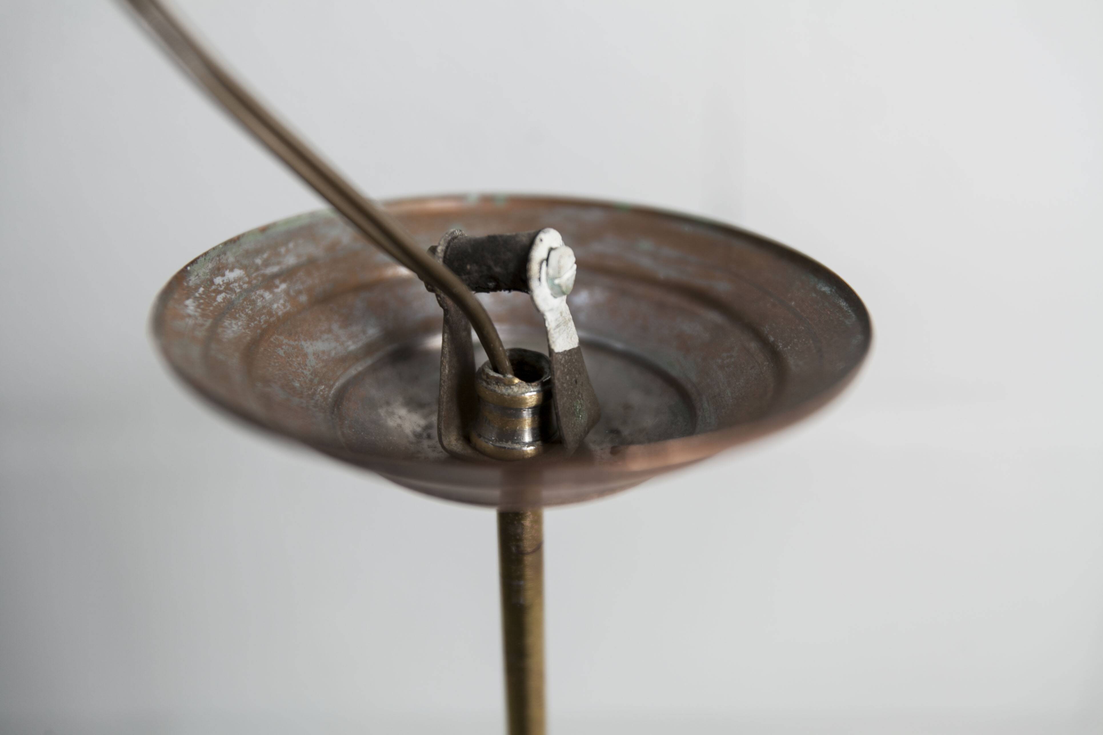 Chandelier 1930 double Opaline blown glass brass and copper