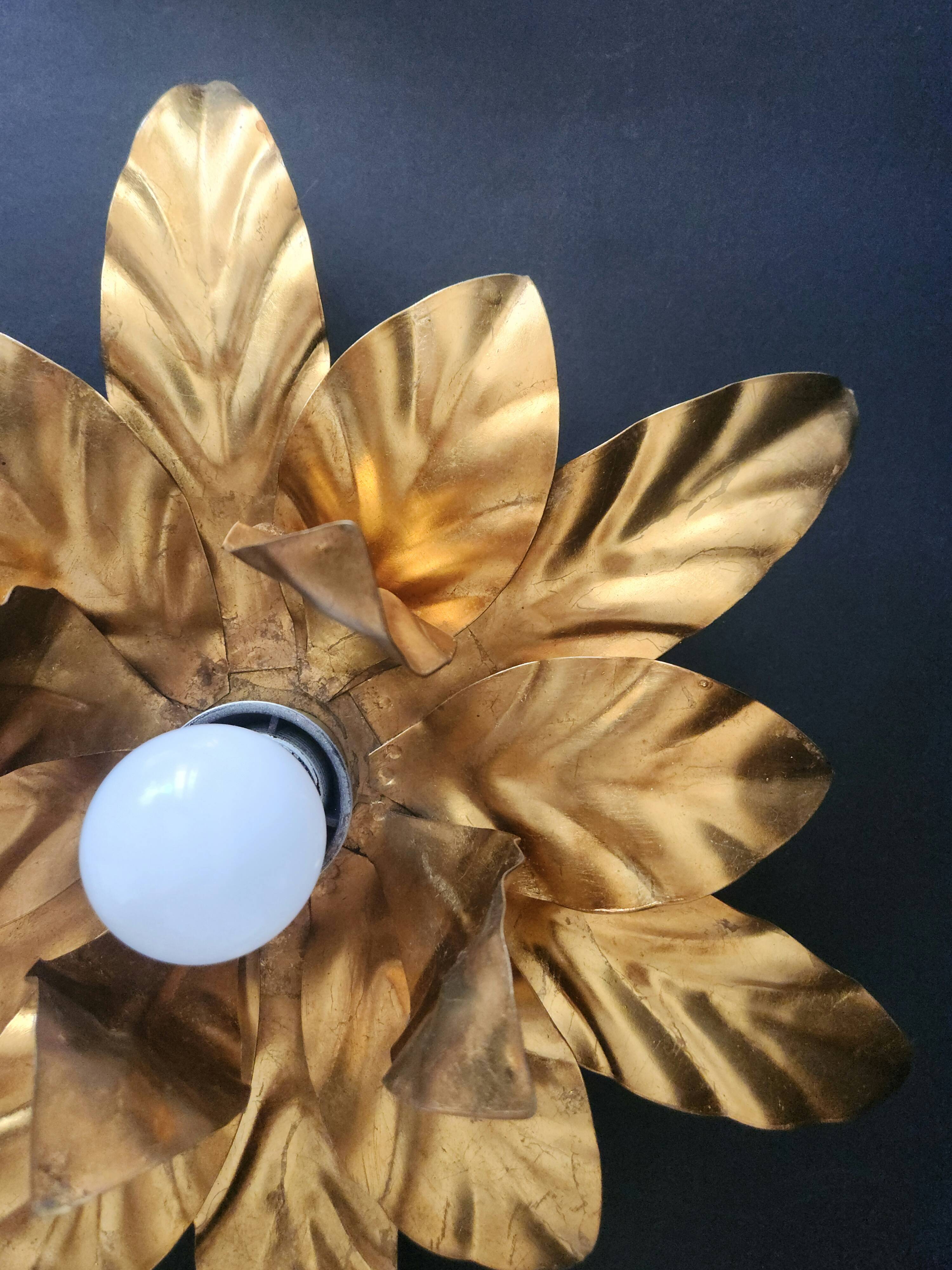 Hollywood Regency Florentine Flower-Shaped Gilt Flush Mount Hans Kögl Italy