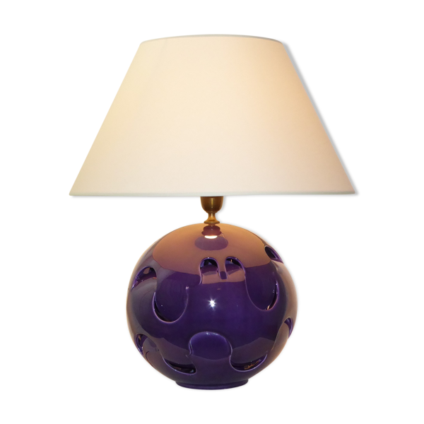 Lampe boule céramique façonnée prune 1970 — Beyit