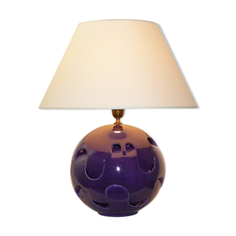 Lampe boule céramique façonnée prune 1970