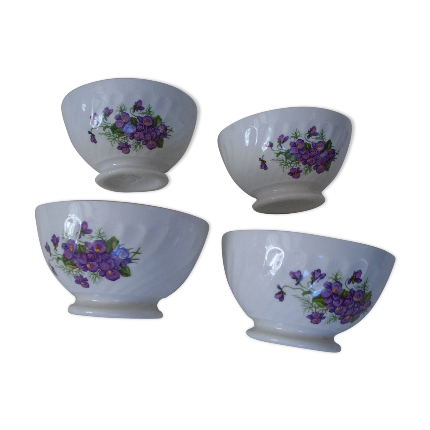 4 bowls purple decoration flowers Sarreguemines twists