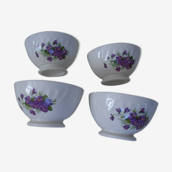 4 bowls purple decoration flowers Sarreguemines twists