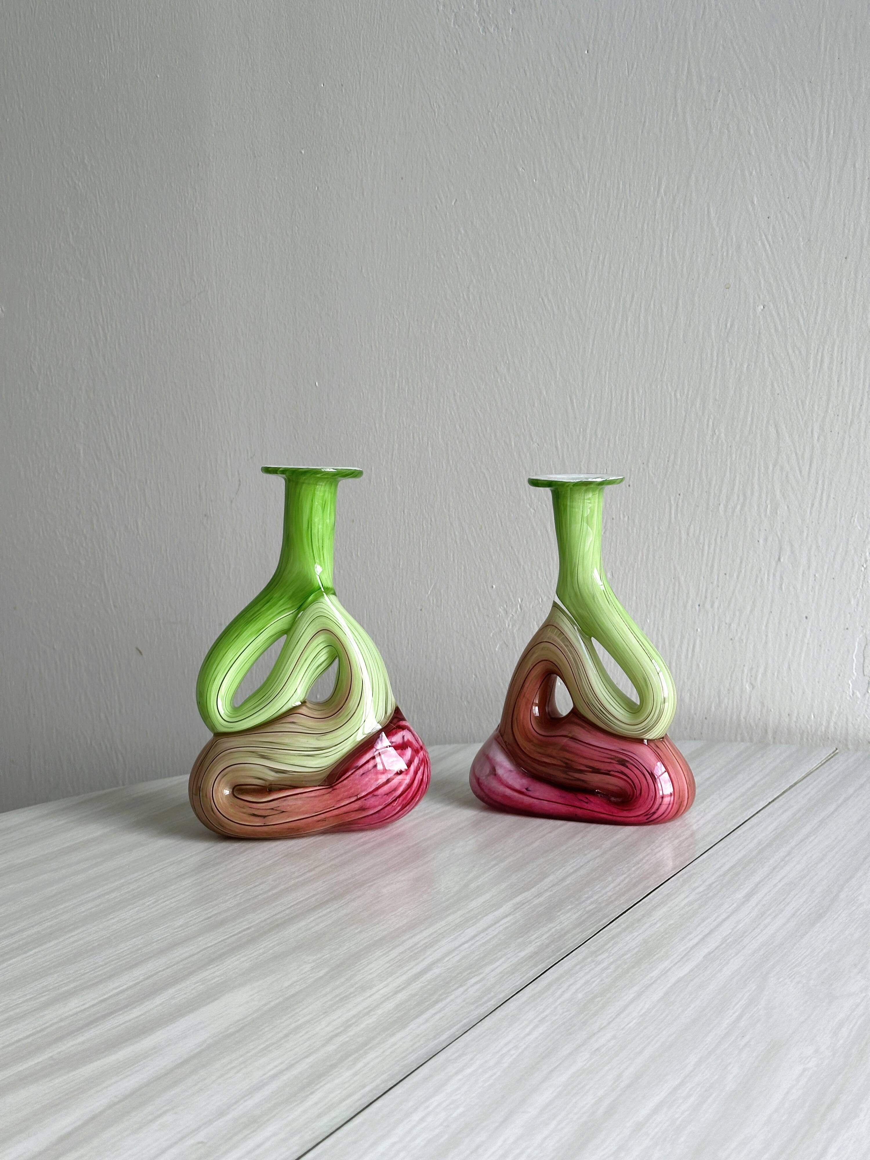 2 blown glass soliflore vases
