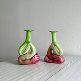 2 blown glass soliflore vases