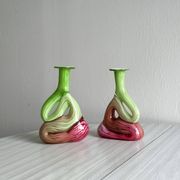 2 vases soliflores en verre soufflé
