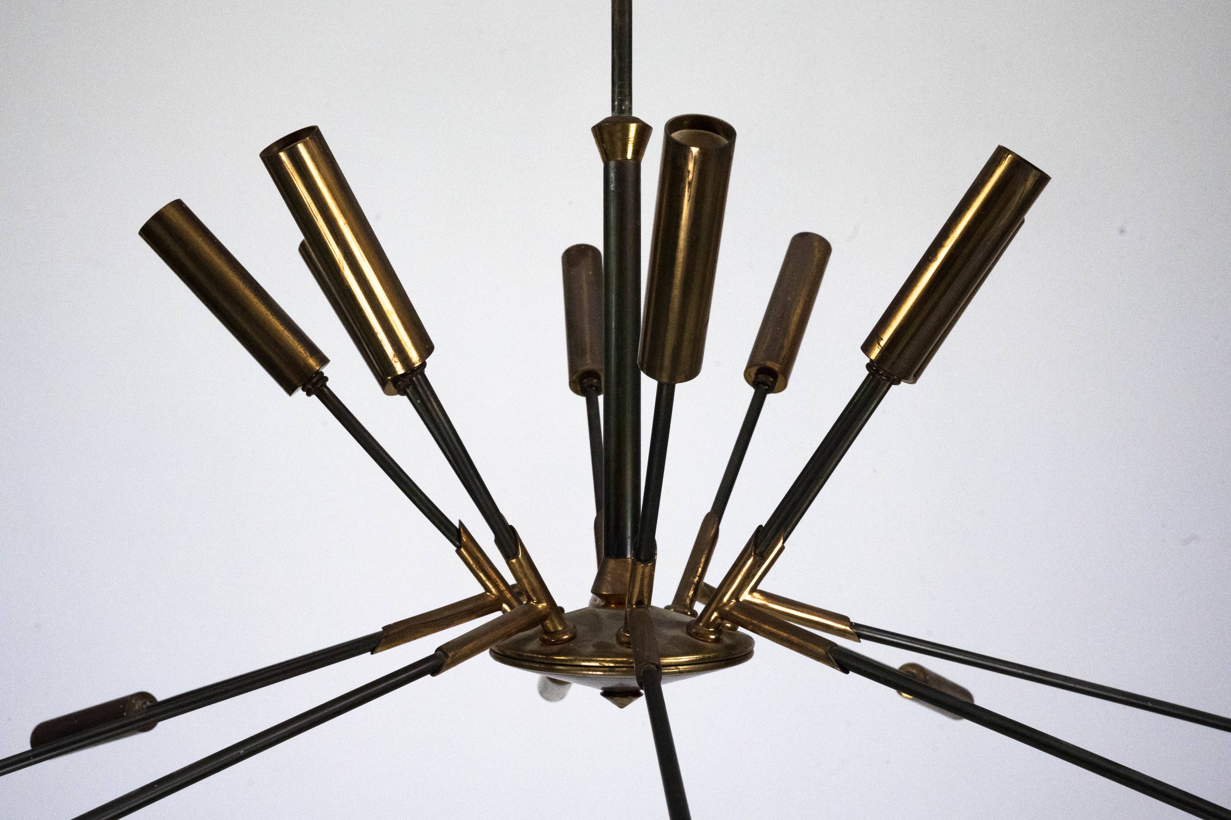 Rare Stilnovo 16-Arm Brass Sputnik Chandelier – 92 cm Diameter – Italy, 195