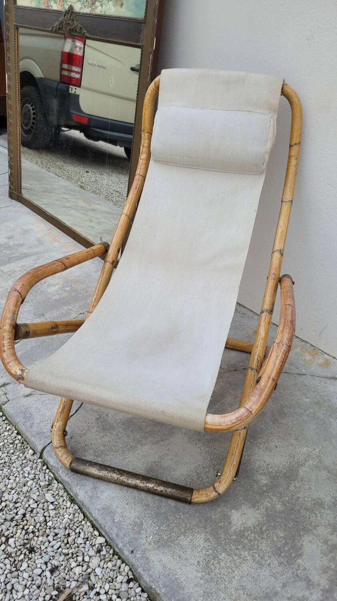Vintage bamboo deck chair armchair 1950s Italy