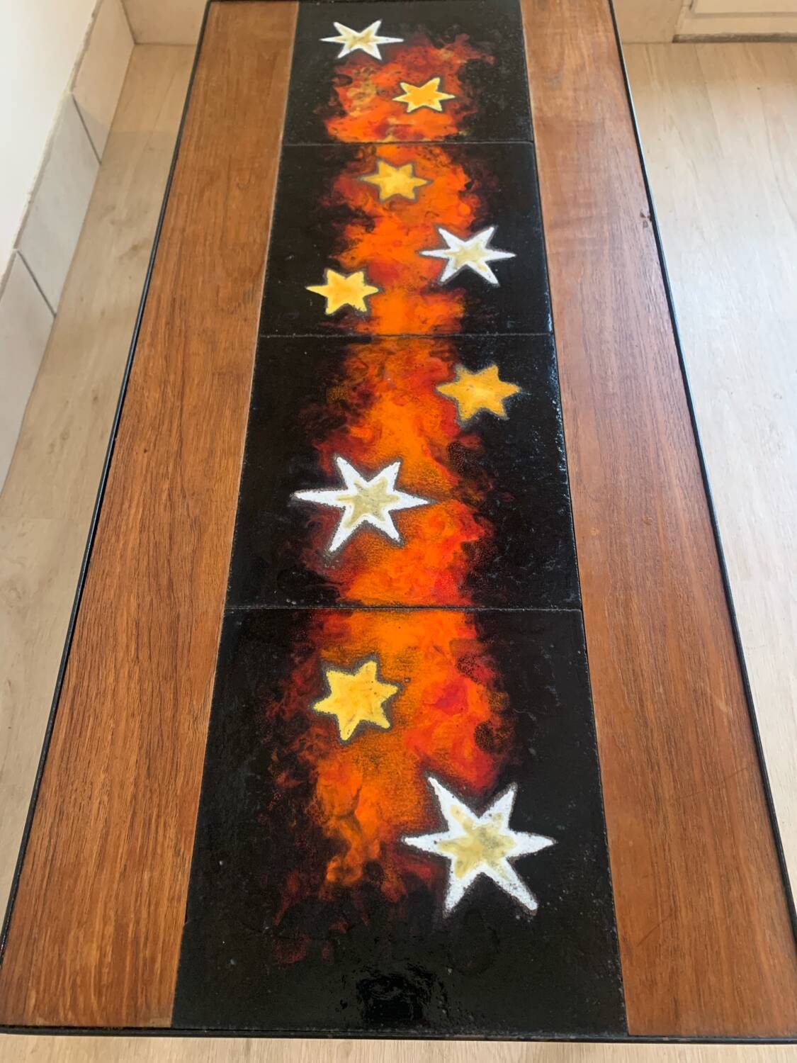 Teak and lava stone coffee table