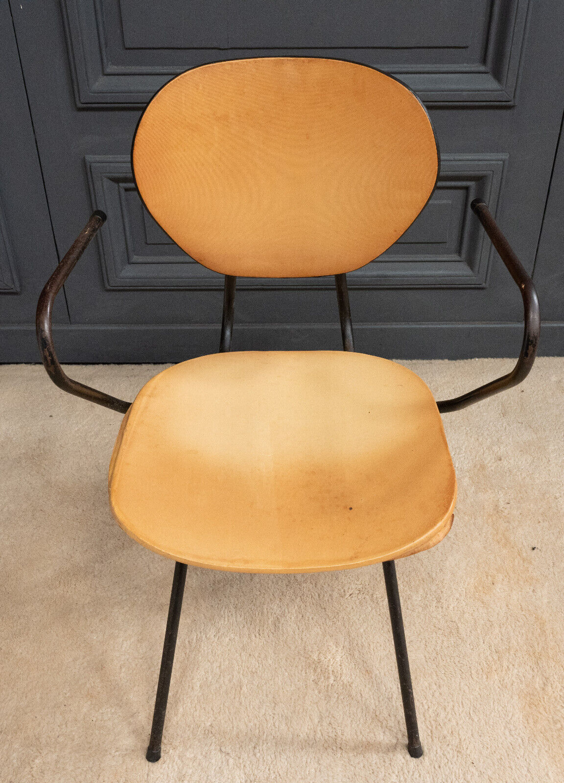 Office chair 1960 tubular seat skaï patina cream
