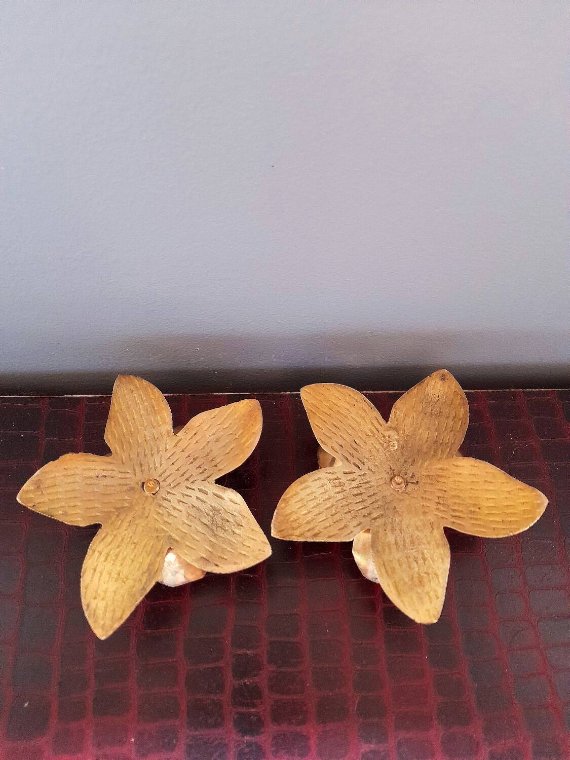 Brass flower candlesticks, 1970.