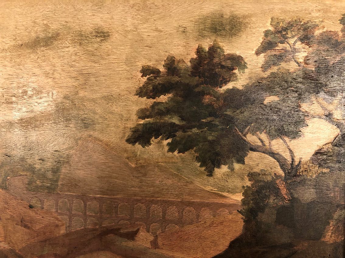 Louis XVI style trumeau in 19th century lacquered wood 196x172cm