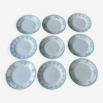 9 Mismatched flat plates Iron earth blue green tones