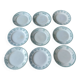 9 Assiettes plates dépareillées Terre de fer tons verts bleus