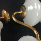 2 wall lights in gold metal and milky glass, swan neck