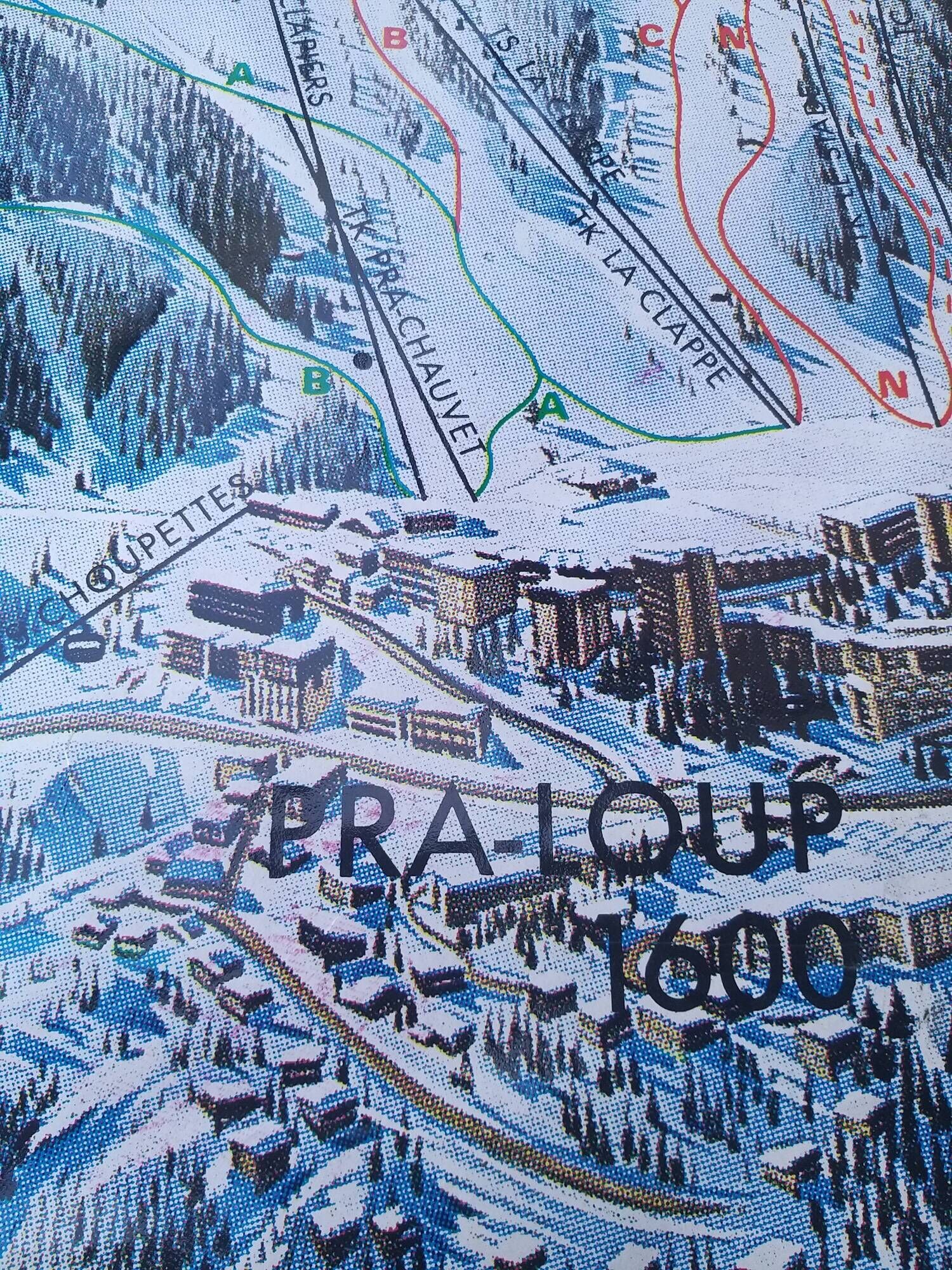 Affiche de pra-loup (ubaye-provence)- plan des pistes de ski par pierre novat (1988)