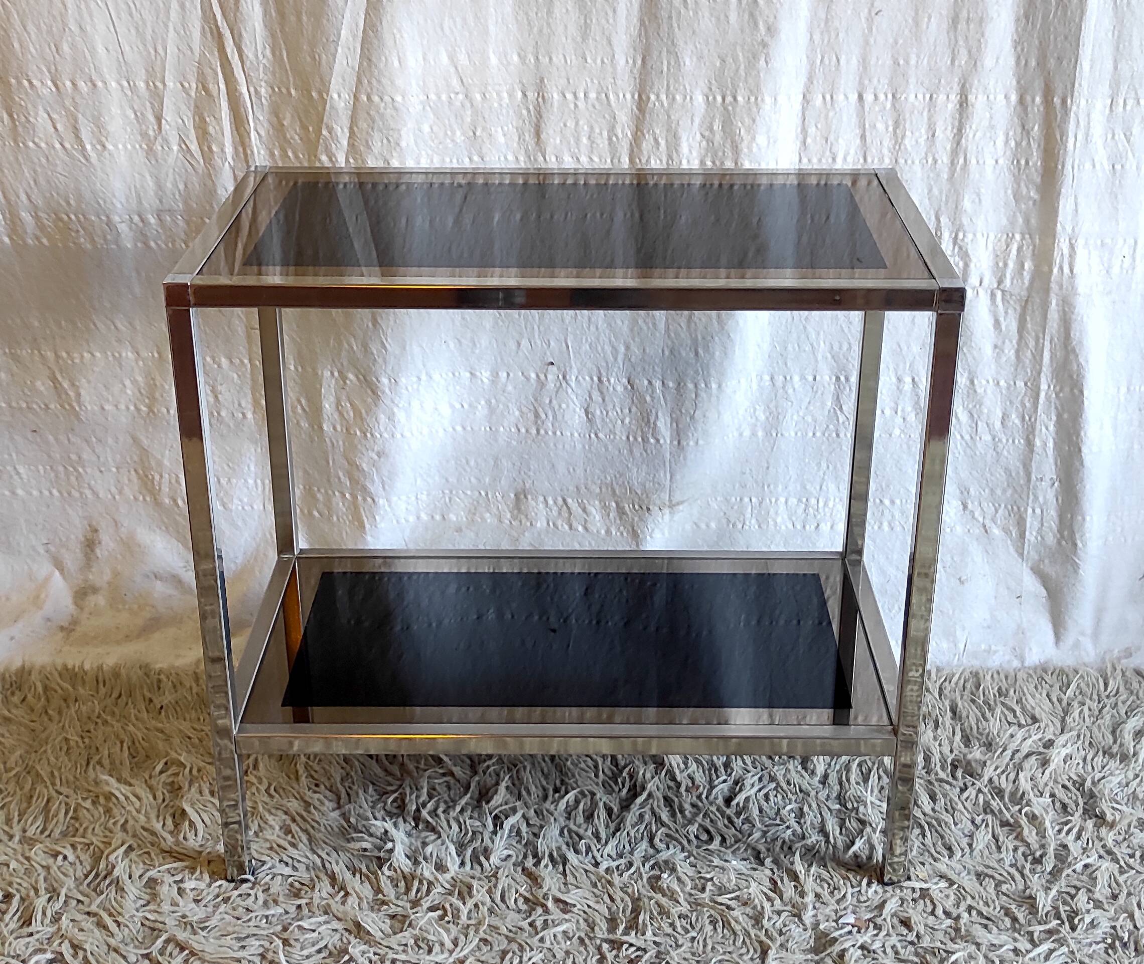 Chrome/gold metal and black/gold glass console - 70s/80s
