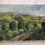 Oil on canvas pyrenees mountain landscape, signed a. baland 1988, unframed