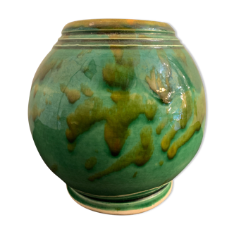 Vase boule en céramique signée PC