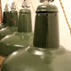 Lot of 5 industrial lamps hanging green enamel sheet metal, workshop, garage, factory.