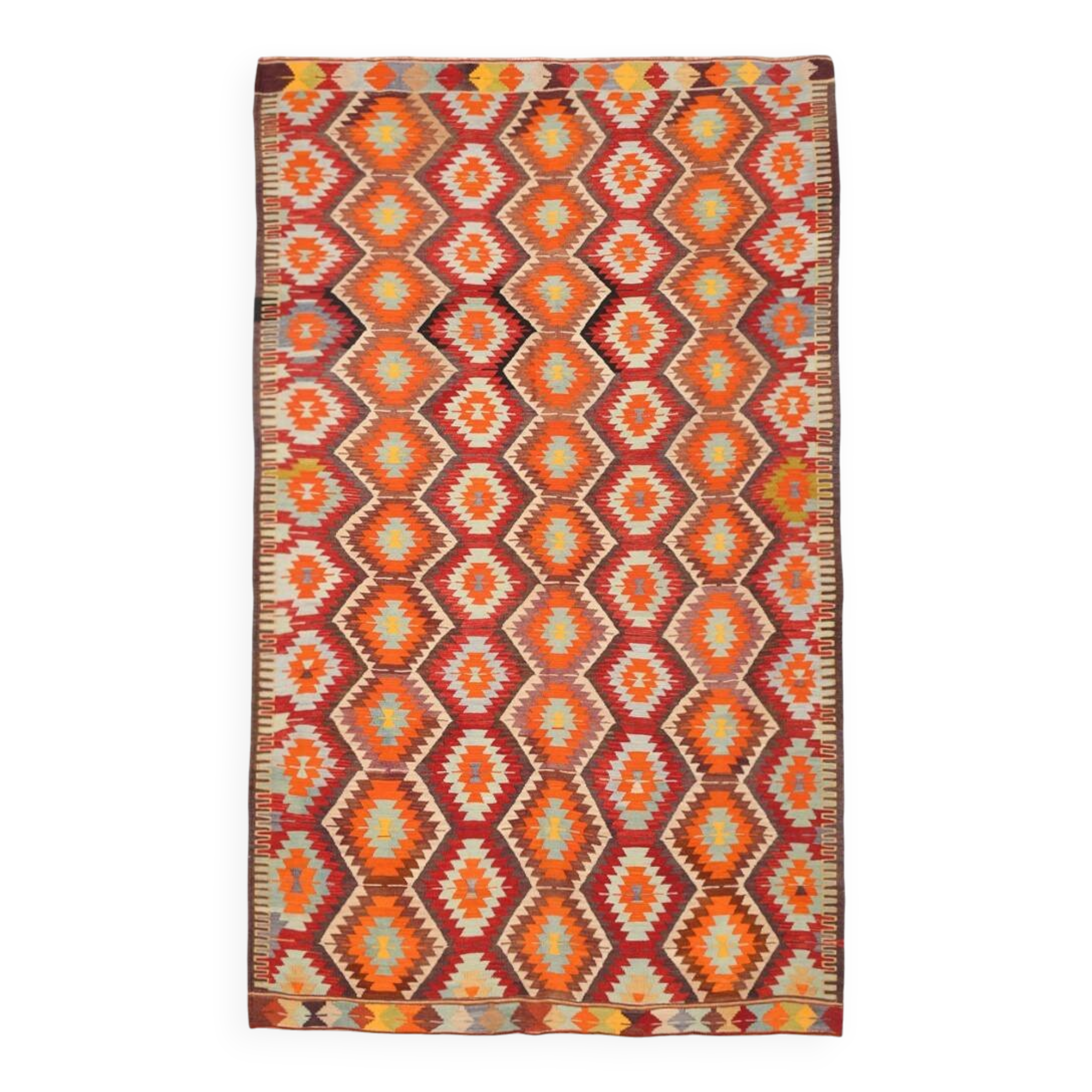 6x10 Soft Red and Orange Turkish Kilim Rug