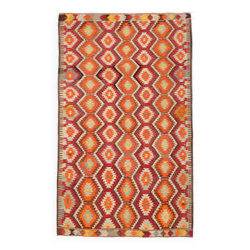 6x10 Soft Red and Orange Turkish Kilim Rug