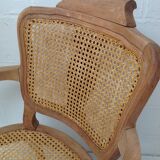 Ancien fauteuil coiffeur bois et cannage