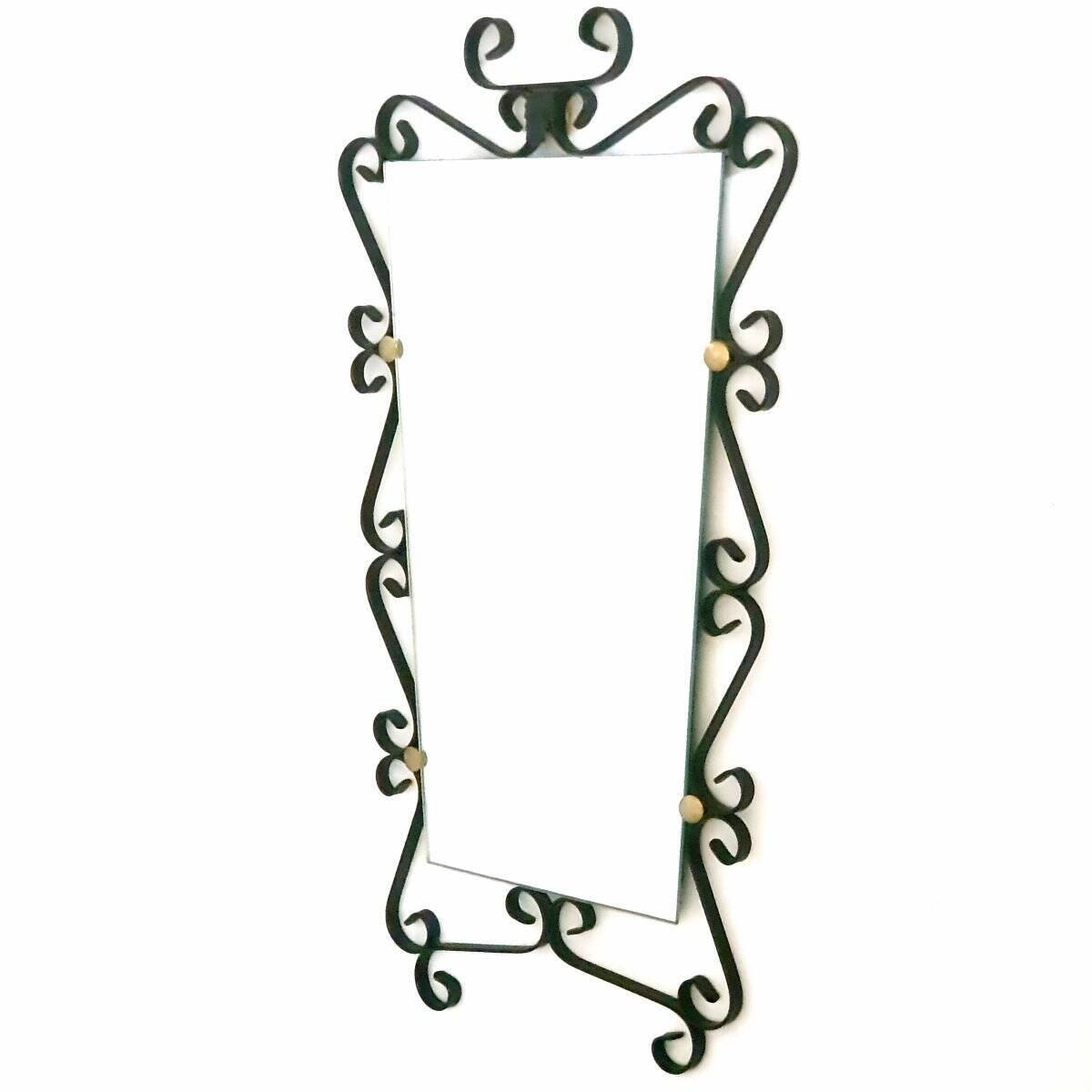 Vintage wrought iron mirror from the 1950s-60s, France.