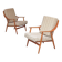 Pair of Boomerang-style armchairs in ecru beige fabric, 1960s.