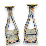 Pair of bougeoirs in rouen earthenware