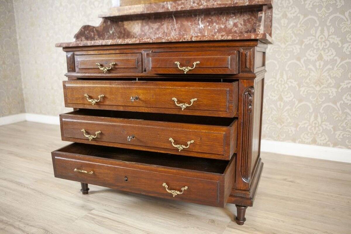 Interwar Walnut Vanity Dresser with Marble Top, 1930s