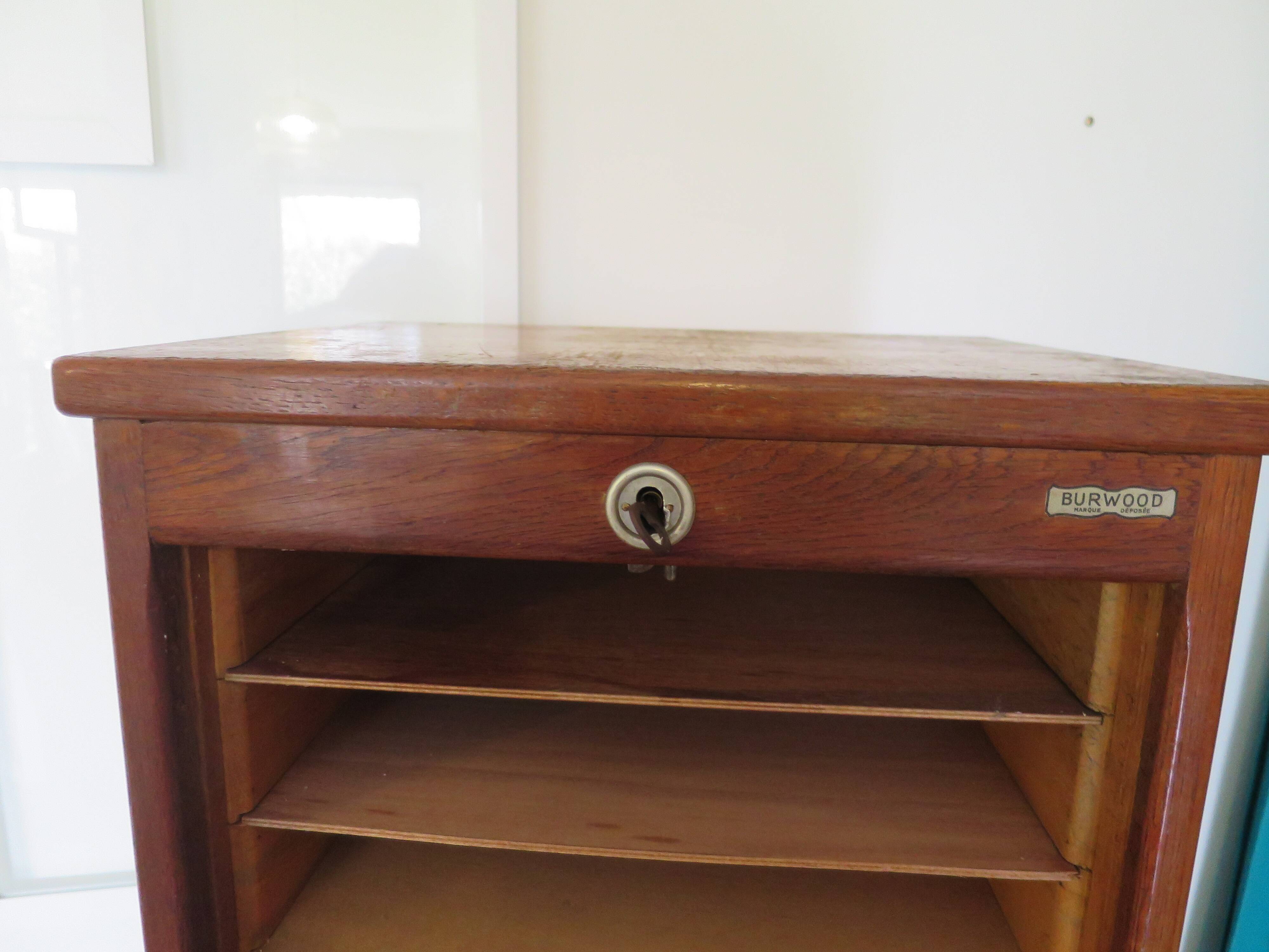 Burwood oak curtain file cabinet, 1960s
