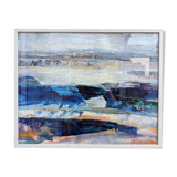 1995 Modern "Winter Blue" Swedish Abstract Modernist Landscape Oil Painting, Framed