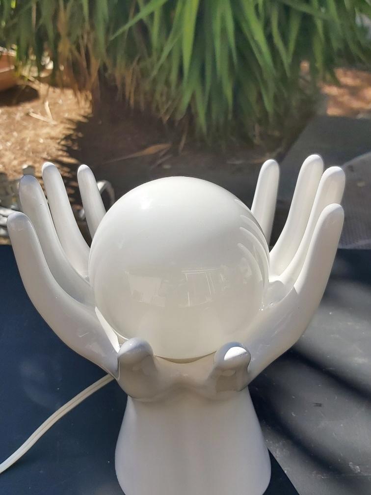 White ceramic hand lamp opaline ball 70s