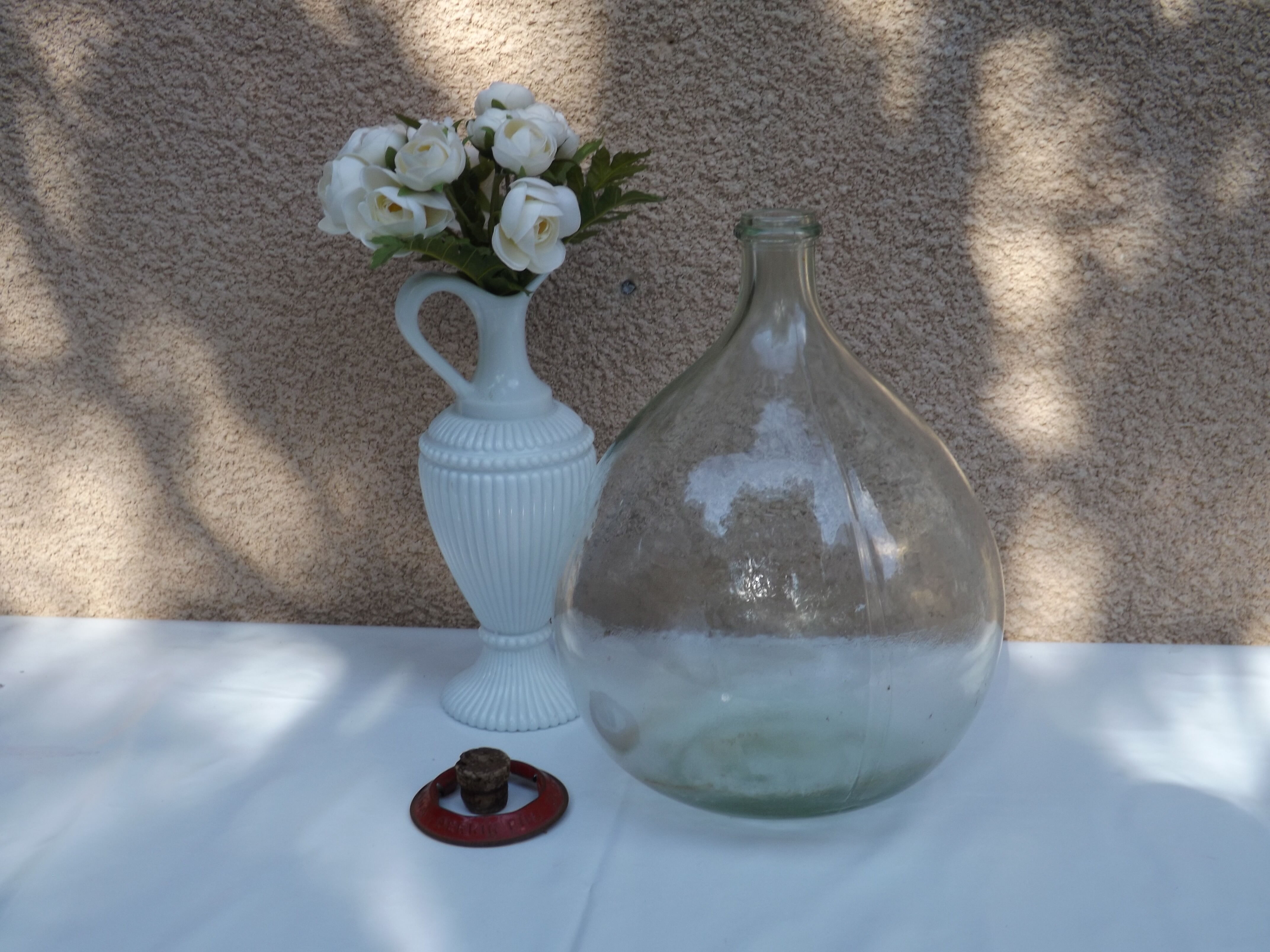 10 L Authentic demijohn A bottle of old French wine and glass - canister - Demi - John