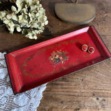 Antique metal tray with painted flowers